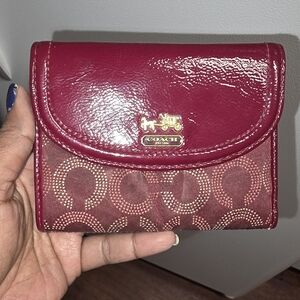 Coach Women's Signature Compact Wallet in Deep Wine